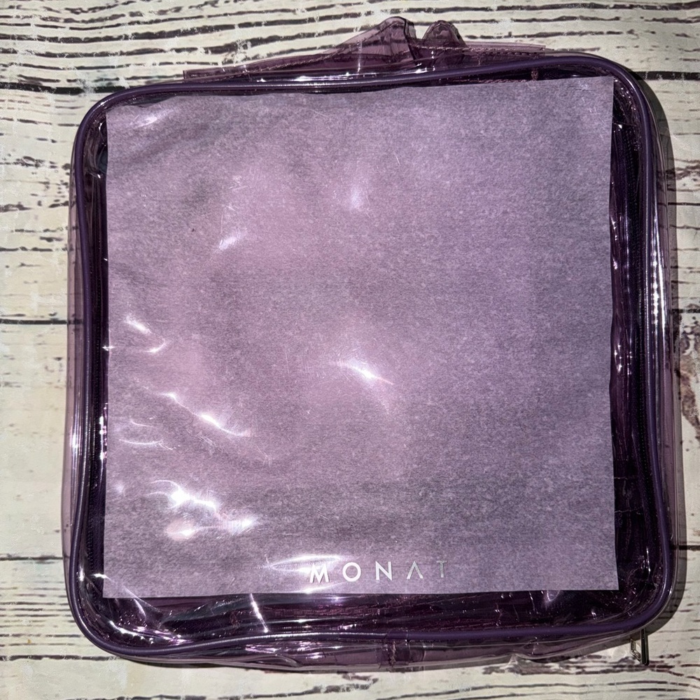 Monat Purple clear see through cosmetic
toiletries zip bag Case